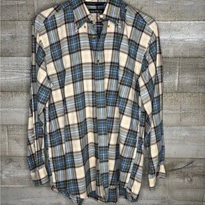 Nautica vintage Men's Casual Plaid Shirt - Blue and Cream